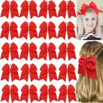 JOYOYO 20Pcs 8" Large Cheer Bows for Girls Ponytail Holder Black Grosgrain Ribbon Cheerleading Bows Elastic Hair Tie Bands for Baby Girls School College Teens Senior Cheerleader (Red)