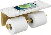 FORIOUS Toilet Paper Holder with Shelf, Marble Wall Mount Tissue Roll Holder for Bathroom, Washroom, 304 Stainless Steel Double Commercial Toilet Tissue Dispensers with Phone Shelf, Brushed Gold