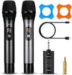 Wireless Microphone with Bluetooth, Professional UHF Dual Handheld Dynamic Metal Mic System Set with Rechargeable Receiver, 160 ft Range, 1/4''Output, for Karaoke Machine, Singing, Amp, PA Speaker