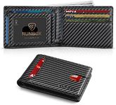 RUNBOX Slim Wallet for Men Minimalist Leather Bifold RFID Blocking with Gift Box Carbon Fiber Black