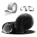 4IN*1.5M 4Inch 5FT Flexible Aluminum Ducting Air Duct Black Air Duct Pipe PVC Lightproof Vent Hose for 100mm Tumble Dryer Vent, Fan Filter and Grow Tent, 2 Hose Clamps and 1 Aluminum Foil Tape