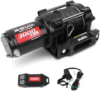 X-BULL New 12V DC 3000LBS IP68 Waterproof Electric Winch for Towing ATV/UTV, Boat, Off Road, Wireless Remote and Corded Control Recovery, Portable Synthetic Rope Electric Winch with Hawse Fairlead.