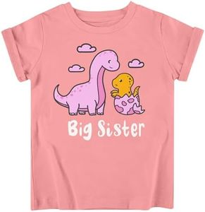 Funnycokid Big Sister Shirts for Girls 3T 2T Pregnancy Announcement Toddler Promoted to Short Sleeve Pink Pregnancy Announcement Toddler Promoted to T Shirt Dinosaur Gifts 2-3 Years