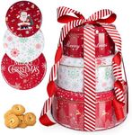 JOYCUBE Cookie Tins with Lids, 3 Pack Christmas Cookie Tins with 16.5ft Gift Ribbon, Festive Cookie Cake Containers Tins for Gift Giving & Holiday Treats, Round Metal Nesting Containers