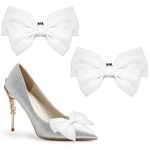 2pcs Bow Shoe Clips, Satin Detachable Shoe Buckles Elegant Decorative Shoe Clips for Women Girls Bow Shoe Charms for Wedding Party Daily Wearing (White)