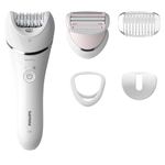 Philips Electric Epilator Series 8000, Ceramic Discs, Wide Head, Hair in One Pass, Opti-Light Light, Wet and Dry Use, 4 Accessories for Legs and Body, Philips BRE710/00