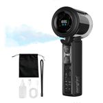portable Handheld Fan with Mist Spray,1-100 Speed Toggle Button & LED Digital display,extra-large USB Rechargeable battery,20000 RPM Turbo Mini Fan for Travel Makeup Home Office Shopping Concert-Black