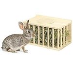 Navaris Wooden Hay Feeder for Small Pets - Rabbit and Guinea Pig Hay Rack - Natural Pine Wood Pet Hay Holder with Sliding Lid - Keeps Hay Tidy and Organised