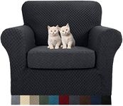 MAXIJIN 2 Piece Newest Jacquard Chair Covers with Arms Super Stretch Non Slip Chair Slipcover for Living Room Dogs Pet Friendly Elastic Sofa Couch Protector Armchair Cover (Chair, Black)