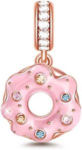 GNOCE Donut Pendant Charms for Bracelet S925 Sterling Silver 18K Rose Gold Plated Pink Doughnut Charms For Women Gilrs Jewelry Gifts Fit All Necklace