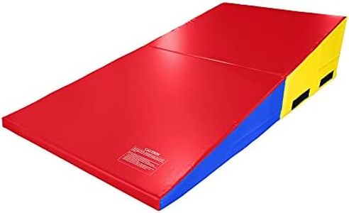 IncStores Gymnastics Wedge Mat | Foldable Vinyl-Covered Foam Gymnastics Cheese Mat for Learning Rolls, Handsprings and Many Other Acrobatic Stunts | Rainbow, 14" x 24" x 33"