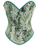 Alivila.Y Fashion Womens Vintage Floral Denim Overbust Corset Bustier Top, Dark Green Short Torso, XL