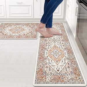 Pauwer Anti Fatigue Kitchen Mats for Floor Set 2 Piece, Cushioned Memory Foam Kitchen Rug, Non Slip Kitchen Runner Rug Carpet, Waterproof Kitchen Sink Area Rug Comfort Standing Mat for Kitchen Laundry