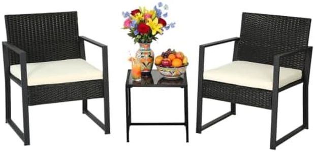 FDW | 3-Piece Patio Furniture Set | Khaki |Outdoor Wicker Furniture with Coffee Table | Modern Rattan Chairs Conversation Set | Outdoor Seating | Weather-Resistant | for Porch, Garden, Lawn