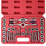 Gueenky 40 Pieces Tap and Die Set, M3-M12 Metric Tapping and Threading Tool Bearing Steel Tap and Die Set with Ratchet Tap Wrench Screw Thread Gauge for Cutting External Internal Thread