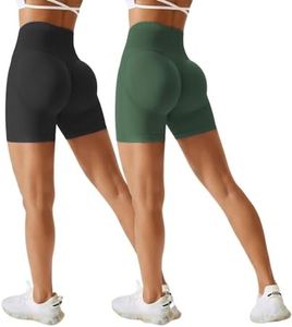 Gym Biker Shorts Women 2 Piece Seamless Scrunch Butt Lifting High Waisted 3.5" Smile Contour Workout Yoga Shorts Pack Black/Army Green Large