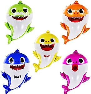 Shark Helium Balloons 24 inch, 5 Pcs Shark Family Balloons for Sea World Shark Baby Themed Birthday Decorations Baby Shower Party Supplies