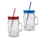 Pack of 2 Mason Jars with Handles, 500 ml Durable Drinking Glasses with Lids, Straws – Perfect for Cold Beverages Including Juices and Smoothies