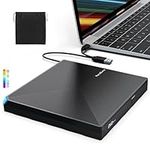 PeroBuno External CD DVD +/-RW Drive USB 3.0 TYPE C Portable CD/DVD Player Burner Reader Writer Optical CD ROM Disk Drive for Laptop Desktop PC iMac MacBook Pro/Air Windows 11/10/8/7/XP Linux Mac OS