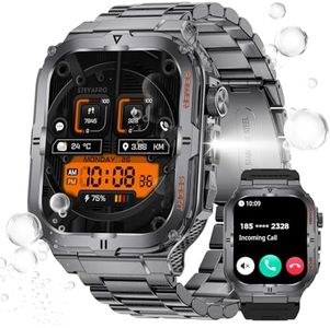 Military Smart Watch for Men with LED Flashlight, 3ATM Waterproof, 5cm Large Screen, Rugged Tactical Smartwatch with Call, Sports Fitness Tracker with Heart Rate Sleep Monitor for iPhone