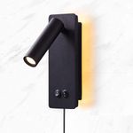 LED Wall lamp Plug in Cord Bedside Reading Light 3W Accent Light 6W Backlight for Bedroom Living Room Adjustable Wall Mounted Sconces 3000K (Black)