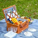 Hand-Woven Wicker Picnic Basket for 4, with Insulated Cooler Bag, Tableware Sets and Waterproof Picnic Blanket, Best Gift Choice for Birthday, Anniversary or Christmas