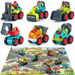 iPlay, iLearn Toddler Construction Toy Trucks, Baby Mini Push Go Cars W/Playmat, Kid Pocket Construction Vehicle, Little Excavator Dump Bulldozer, Birthday Gifts for 6 9 12 18 Month 1 2 3 Year Old Boy