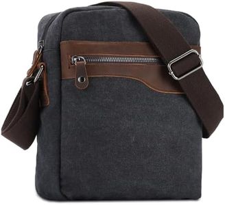 Small Messenger Bag,Vaschy Vintage Leather Canvas Crossbody Shoulder Side Bag for Men Women for Work/Travel Gray