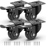 GBL Heavy Duty Castor Wheels with 4 Brakes + Screws - 50mm - 200 kg Load - Set of 4 - No Floor Marks Silent Caster Wheels for Moving Furniture - Rubbered Swivel Trolley Wheels - Black Castors