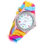 Lancardo Candy Color Wristwatch Silicone Crystal Rhinestone Colorful Rainbow Watches for Women Ladies (Pink)