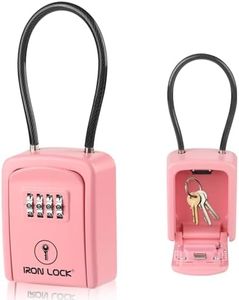 Iron Lock® Key Lock Box Portable with Cable Shackle – Small Waterproof Heavy-Duty Metal Safe with 4-Digit Combination for Spare Keys Outside on Door Knob, Fence, Pipe or Gate (Pink, Small)