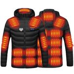 KUIH Heated Jackets for Men USB Electric Body Warmer Heated Down Jacket Outdoor Hooded Heating Coat with 21 Heated Zones 3 Levels Electric Coat Heated Clothing Winter Down Coats for Motorcycle Skiing