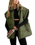 APAFES Women Winter Oversized Puffer Vest Lightweight Stand Collar Flysleeve Insulated Padded Puffy Jackets Coat with Pockets, Armygreen, S