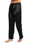 Lonxu Mens Silk Satin Pajamas Pyjamas Pants Sleep Bottoms Black XL