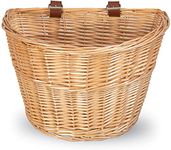 EIRONA Wicker D-Shaped Bicycle Basket Front Handlebar Bicycle Storage Basket for Adults Waterproof with Leather Strap Brown