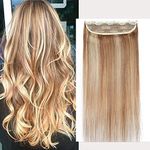 S-noilite Clip in Human Hair Extensions One Piece 5 Clips 100% Remy Real Human Hair Extensions Clip In Thick Weft 20 Inch (95 g) #12/613 Golden Brown/Bleach Blonde