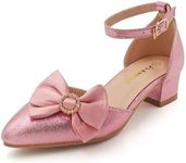 Amoji Girl Bow Dress Sandals Girl High Heels Kid Flower Wedding Shoes Pink KID417 Size 3 Big Kid