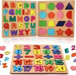 TS WITH TECHSUN Wooden Learning Educational Board for Kids, Alphabet & Number & Shape Puzzles for Kids, Educational Toys for Toddlers & Preschoolers, ABCD Puzzle Set (Alphabets, Numbers, Shapes)