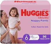 Huggies Ultra Dry Nappy Pants Girls Size 6 (15kg+) 96 Count (2 x 48 Pack) - Packaging May Vary