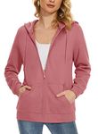 MAGCOMSEN Women's Zip Up Hoodies Fleece Lined Sweatshirt Winter Warm Long Sleeve Fleece Jacket Coat Pink, M