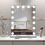 BEAUTME Hollywood Makeup Vanity Mirror with Lights,Bedroom Lighted Standing Tabletop Mirror,LED Cosmetic Beauty Tabletop Mirror with 15 Dimmable Bulbs, Wall Mounted Lighting Mirror (Silver)