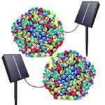 Soalr Christmas Lights Outdoor Waterproof, 2 Pack 72FT 200 LED Solar String Lights for Outside, Upgraded 8 Modes Solar Christmas Lights for Xmas Tree Garden Patio Christmas Decorations,Colorful