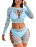 Avidlove Rave Outfits for Women Festival Sexy Mesh Swimsuit Cover Up Pool Party Outfit Fishnet Lingerie Set