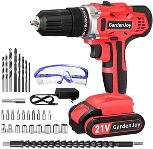 GardenJoy Cordless Power Drill Set: 21V Electric Drill with Fast Charger 3/8-Inch Keyless Chuck 2 Variable Speed 24+1 Torque Setting Power Tools Kit and 30pcs Drill/Driver Bits