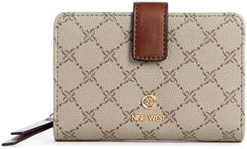 Nine West Women's Lockup 9 SLG French Wallet Designer Handbag, Beige Logo/Mahogany, Small