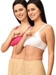 The Mom Store Mom Nursing Bra Combo of 2 | Full Coverage Non Padded Bra | Maternity Bra | Cotton Blend | White & Fuchsia | 34B