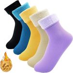 WKLOUYHE Girls Wool Ankle Length Socks Thick Warm Winter Socks For Kids Girl Boy Thermal Sock Breathable Fuzzy Slipper Socks_Pack Of 06(11-17 Years),Multicolour