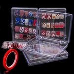 Lokyango Press On Nail Storage Box, 3.9x2.9x0.7 inch Clear Empty Press On Nail Packing Box Artificial Nail Display Organizer Case with Transparent Tape Nail Tips Display Holder (Box Only) (4PCS)