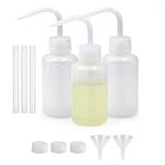 Reyshin 3Pcs Wash Bottle 150ml, Plastic Tattoo Wash Bottle Narrow Mouth LDPE Squeeze Bottle with Scale Funnel No Spill Plant Watering Bottle for Gardening Lab Tattoo Supplies (150ml, White)