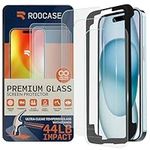 rooCASE Glass Screen Protector for Apple iPhone 15 (6.1 Inch), Case Friendly Tempered Glass Front Cover Protection with Alignment Frame, Pack of 3